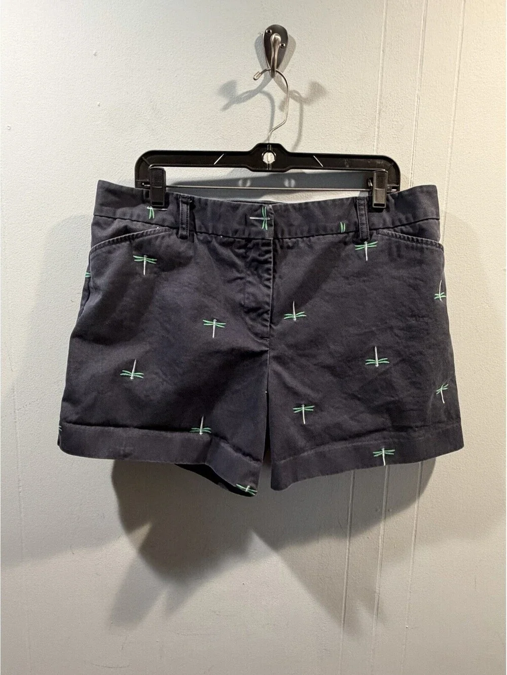 Womens J.Crew Favorite Fit Chino Short Size 14 Navy Dragonfly Print